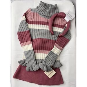 Catherine Malandrino Girls Ribbed Sweater Skirt Set with Head Band Pink …